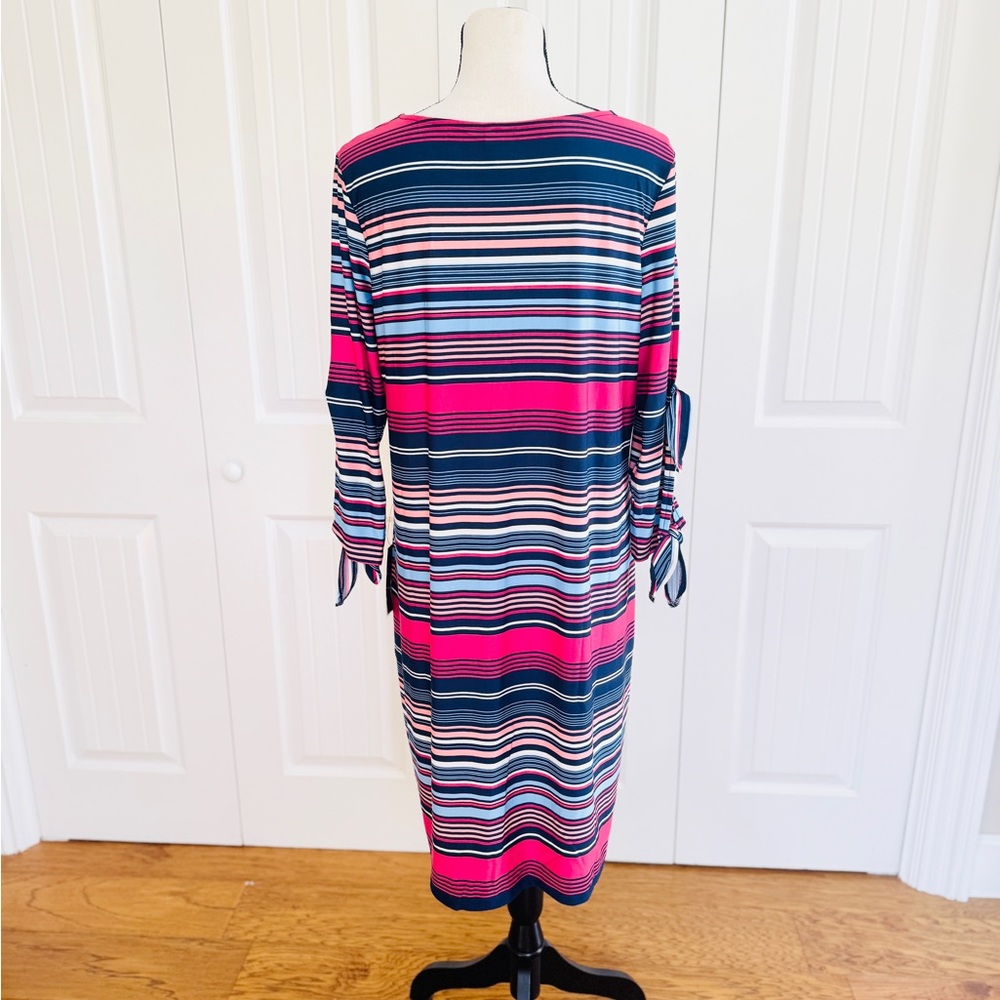 NWT Zoe + Phoebe Multi Color Striped Tie Sleeve Dress L Nautical Coastal Preppy - Picture 5 of 10